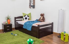 Kinderbett / Jugendbett "Easy Premium Line" K1/2h inkl. 2. Liegeplatz und 2 Abdeckblenden, 90 x 200 cm Buche Vollholz massiv schokobraun lackiert