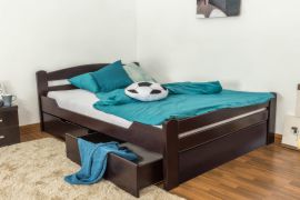 Jugendbett "Easy Premium Line" K4, inkl. 2 Schubladen und 1 Abdeckblende, 140 x 200 cm Buche Vollholz massiv schokobraun lackiert