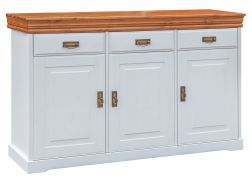 Kommode Jabron 01, Kiefer massiv Vollholz, Farbe: Weiß / Kiefer - 88 x 140 x 43 cm (H x B x T)