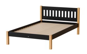Einzelbett / Gästebett Maive 02 in Schwarz / Eiche Natur, teilmassiv, Liegefläche: 120 x 200 cm, Kiefernholz, inkl. Lattenrost - Holzleisten auf Gurtband