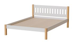 Einzelbett / Gästebett Maive 06 aus Kiefernholz, Liegefläche: 140 x 200 cm, in Weiß / Eiche Natur, inklusive Lattenrost - Holzleisten auf Gurtband