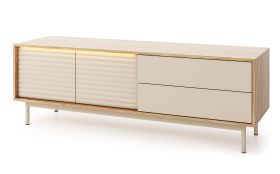 TV-Unterschrank | Farbe: Eiche / Kaschmir | 52,9 x 40 x 160,1 cm | 2 Schubladen | 2 Türen | 2 Fächer | Tamino 04 | Push to Open | ABS-Kantenschutz