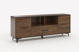 Moderner TV-Schrank / TV-Möbel mit ABS-Kanten Andromeda 05, eine Schublade, Farbe: Shirin Walnuss, sechs Fächer, Maße: 68 x 179 x 40 cm, zwei Türen