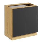 Küchen-Unterschrank | Push-to-Open | grifflose Front | 80 x 46,8 x 82 cm | Artisan-Eiche / Grau | Matterhorn 12 | 2 Türen | 2 Fächer
