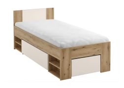 Einzelbett / Jugendbett | Kaschmir / Eiche Artisan | 8 Fächer | 2 Schubladen | inkl. Lattenrost | 90 x 200 cm | für Gästezimmer oder Jugendzimmer