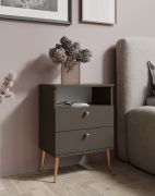 Nachtkommode | 2 Schubladen | Farbe: Braun | Griffe & Beine: Gold | 1 offenes Fach | ABS-Kantenschutz | Maße: 50 x 34 x 69,5 cm | neutrales Design