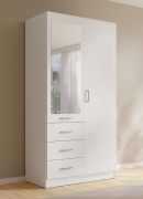 Kleiderschrank | 3 Schubladen | Farbe: Weiß | 1 Drehtür | 1 Spiegeltür | 1 Kleiderstange | Maße: 101 x 58 x 200,5 cm | Drehtürenschrank | modernes Design