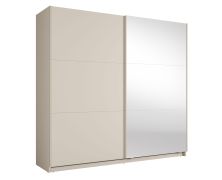 Kleiderschrank |  1 Kleiderstange | 6 Fächer |  221 x 60 x 207 cm | Metallgriffe | mit Spiegel | Kaschmir | Soft-Close-System | Igoumenitsa 03 | 2 Schiebetüren