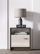 Nachtkommode / Nachttisch Mackenzie 08 | Farbe: Eiche Dunin / Kaschmir Hochglanz | Griffe: Metall | 1 Tür | Maße:  92 x 40 x 78 cm | Soft-Close | ABS-Kanten