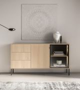 Sideboard | Farbe: Eiche Lindberg | inkl. LED-Beleuchtung | 3 Schubladen | Push-to-open Funktion | 160 x 40 x 86 cm | 4 Fächer | Kommode | 1 Glastür mit Aluminiumrahmen
