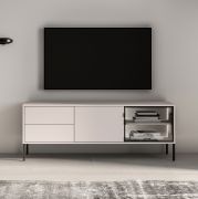 TV-Board | Kaschmir | 2 Schubladen | 3 Fächer | Push-to-open Funktion | inkl. LED-Beleuchtung | 1 Glastür mit Aluminiumrahmen | 160 x 40 x 59 cm | TV-Schrank