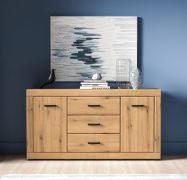 Moderne Kommode / Sideboard Athens 04 | 3 Schubladen | Farbe: Eiche Evoke | Maße: 160 x 40 x 85 cm | 2 Türen | Griffe: Kunststoff | Soft-Close