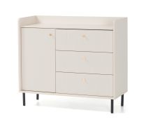 Kommode | 2 Fächer | Farbe: Beige mit Holzstruktur | schmal | 3 Schublade | Maße: 103,5 x 42 x 91 cm | 1 Tür | schlichtes Design | Beine & Griffe: Metall