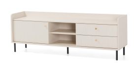 TV-Unterschrank | 3 Fächer | Farbe: Beige mit Holzstruktur | 2 Schubladen | Maße: 170 x 42 x 59 cm | 1 Drehtür | Beine & Griffe: Metall | für Wohnzimmer