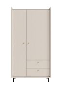 Kleiderschrank | 2 Drehtüren | Farbe: Beige mit Holzstruktur | 2 Schubladen | Maße: 103,5 x 52 x 192 cm | 2 Schubladen | 1 Kleiderstange | für Schlafzimmer