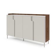 Kommode | Farbe: Kaschmir / Alba-Walnuss | 4 Drehtüren | 6 Fächer | 183 x 42 x 110 cm | Push-to-open Funktion | Beine: Metall | Sideboard