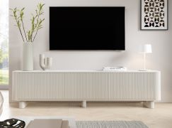 TV-Unterschrank | Kaschmir | 3 Kipptüren | 3 Fächer | 220 x 40 x 54 cm | Push-to-open Funktion | TV-Möbel | Lamellen Design | auf Beinen oder hängend | für Wohnzimmer