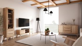 Wohnzimmer - Set A Engordany | 3-teilig | Farbe: Buche | Buche Vollholz massiv | lackiert | 1 Kommode | 1 TV-Schrank | 1 Vitrine