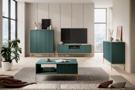 Wohnzimmer Komplett - Set C Worthing, 4-teilig, Farbe: Grün / Gold