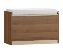 Sitzbank mit Stauraum / Truhe Pasuruan 18, Farbe: Nuss / Ahorn, Polsterung: Weiß - Abmessungen: 49 x 80 x 37 cm (H x B x T)