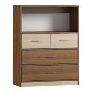 Kommode Pasuruan 14, Farbe: Nuss / Ahorn - Abmessungen: 110 x 85 x 37 cm (H x B x T)