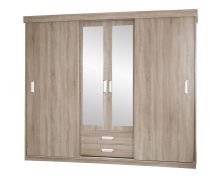 Schiebetürenschrank / Kleiderschrank Kikori 13, Farbe: Sonoma Eiche - Abmessungen: 210 x 240 x 62 cm (H x B x T)