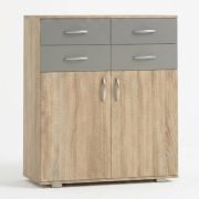 Kommode Ciomas 05, Farbe: Sonoma Eiche / Grau - Abmessungen: 104 x 90 x 40 cm (H x B x T)