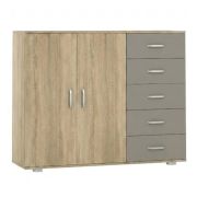Kommode Ciomas 10, Farbe: Sonoma Eiche / Grau - Abmessungen: 104 x 130 x 40 cm (H x B x T)