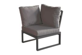 Loungeecksofa Lissabon mit Polsterung und Kissen - Farbe: graualuminium, Stoff: dunkelgrau, Aluminium Rahmen, Polsterung 100 mm stark und wasserdicht