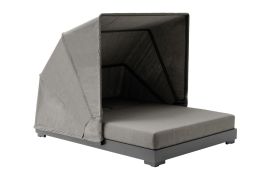 Wetterfeste Sonneninsel London aus Aluminium - Farbe: anthrazit, Stoff: hellgrau, 2090 x 1460 x 1490 mm, 180 mm starke Polsterung mit TPU-Beschichtung