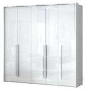 Drehtürenschrank / Kleiderschrank mit LED-Rahmen Siumu 24, Farbe: Weiß / Weiß Hochglanz - 226 x 232 x 60 cm (H x B x T)