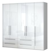 Drehtürenschrank / Kleiderschrank Siumu 32, Farbe: Weiß / Weiß Hochglanz - 224 x 227 x 56 cm (H x B x T)
