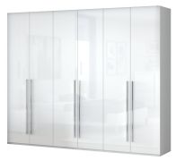 Drehtürenschrank / Kleiderschrank Siumu 25, Farbe: Weiß / Weiß Hochglanz - 224 x 272 x 56 cm (H x B x T)
