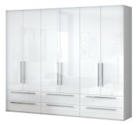 Drehtürenschrank / Kleiderschrank Siumu 36, Farbe: Weiß / Weiß Hochglanz - 224 x 272 x 56 cm (H x B x T)