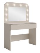 Schminktisch mit Spiegel | LED-Beleuchtung | Beige-Kaschmir | 100 x 43 x 143 cm | 1 Schublade | Push-to-open System | Himara 01