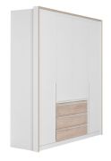 Drehtürenschrank / Kleiderschrank Cerdanyola 01, Farbe: Eiche / Weiß - Abmessungen: 216 x 195 x 56 cm (H x B x T)
