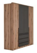Drehtürenschrank / Kleiderschrank Cerdanyola 01, Farbe: Eiche / Grau - Abmessungen: 216 x 195 x 56 cm (H x B x T)