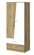 Drehtürenschrank / Kleiderschrank Sirte 01, Farbe: Eiche / Weiß matt - Abmessungen: 190 x 80 x 50 cm (H x B x T)