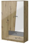 Drehtürenschrank / Kleiderschrank Sirte 03, Farbe: Eiche / Weiß / Grau Hochglanz -  Abmessungen: 190 x 120 x 50 cm (H x B x T)