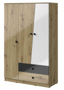 Drehtürenschrank / Kleiderschrank Sirte 03, Farbe: Eiche / Weiß / Schwarz Hochglanz - Abmessungen: 190 x 120 x 50 cm (H x B x T)