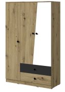 Drehtürenschrank / Kleiderschrank Sirte 03, Farbe: Eiche / Weiß / Schwarz matt - Abmessungen: 190 x 120 x 50 cm (H x B x T)