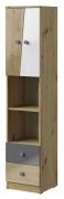 Schrank Sirte 05, Farbe: Eiche / Weiß / Grau Hochglanz - Abmessungen: 190 x 40 x 40 cm (H x B x T)