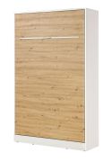 Schrankbett vertikal | Klappbett | Wandbett | Liegefläche 120 x 200 cm | Einzelbett | Farbe: Eiche / Weiß | inkl. Lattenrost | 3 Ablageflächen | Nalut 08