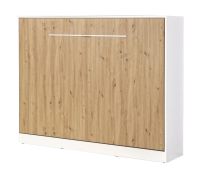 Schrankbett horizontal | Liegefläche 140 x 200 cm | Klappbett | Wandbett | Einzelbett | Farbe: Eiche / Weiß | inkl. Lattenrost | 2 Ablageflächen | Nalut 12