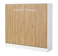 Schrankbett horizontal | inkl. Lattenrost | Liegefläche 160 x 200 cm | Klappbett | Wandbett | Doppelbett | Farbe: Eiche / Weiß | 2 Ablageflächen | Nalut 13