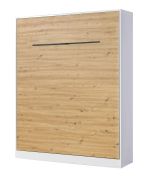 Schrankbett vertikal | inkl. Lattenrost | Liegefläche 160 x 200 cm | Klappbett | Wandbett | Doppelbett | Farbe: Eiche / Weiß / Schwarz | 3 Ablageflächen | Nalut 10