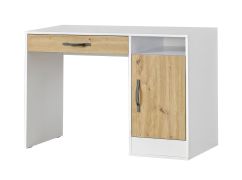 Schreibtisch mit Schublade | 120 x 50 x 81 cm | Farbe: Eiche / Weiß / Schwarz | 1 Tür | 3 Fächer | Metallgriffe | 1 Einlegeboden | Nalut 04