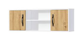 Hängeschrank mit 4 Fächern | Metallgriffe | 120 x 25 x 40 cm | Farbe: Eiche / Weiß / Schwarz | 2 Türen | 1 Holzeinlegeboden | Nalut 06
