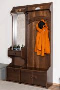 Garderobe mit einer Schublade in Walnussfarben Kiefer massiv Vollholz 29A, mit Spiegel, 200 x 113 x 35 cm, zwei Hutablagen und fünf Haken