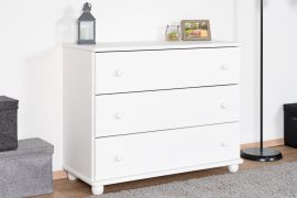 Kleine Kommode mit 3 Schubladen Junco 147, Kiefer Massivholz, Weiß, 78 x 100 x 42 cm, einfacher und rascher Aufbau, modernes Design